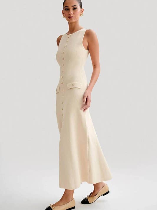 Sleeveless Crew Neck Slim Knit Dress