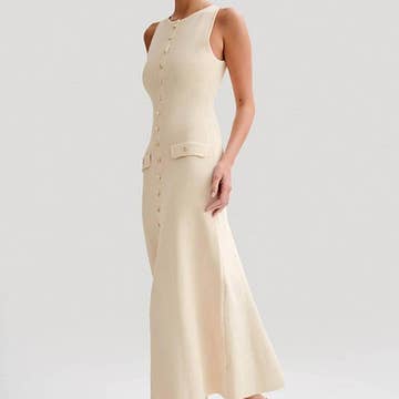 Sleeveless Crew Neck Slim Knit Dress