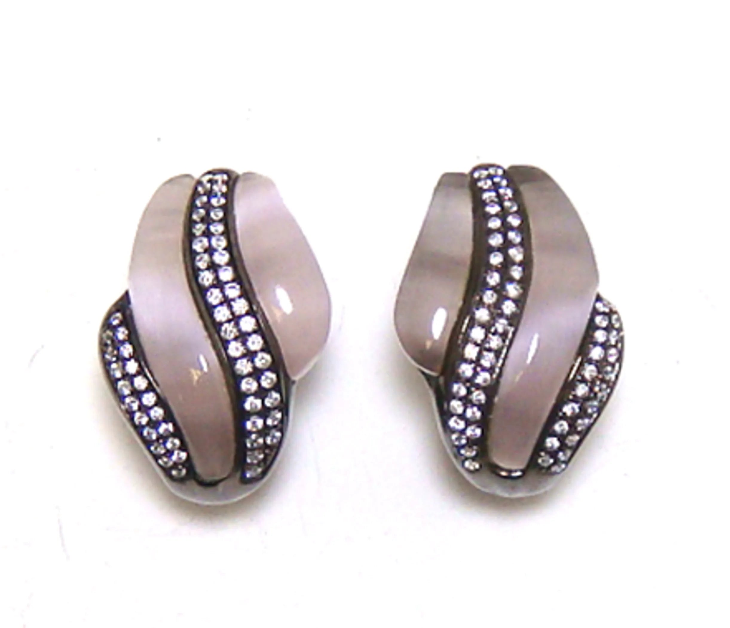 925 Sterling Silver Purple Cat's Eye Quartz Omega Back Earrings, Black Gold