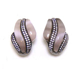 925 Sterling Silver Purple Cat's Eye Quartz Omega Back Earrings, Black Gold