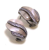 925 Sterling Silver Purple Cat's Eye Quartz Omega Back Earrings, Black Gold