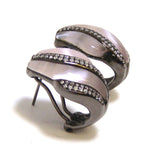 925 Sterling Silver Purple Cat's Eye Quartz Omega Back Earrings, Black Gold