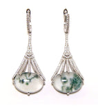 Doublet  Green Spot Agate Antique Classy Drop Earrings, 925 Sterling Silver, Platinum Embraced