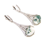 Doublet  Green Spot Agate Antique Classy Drop Earrings, 925 Sterling Silver, Platinum Embraced