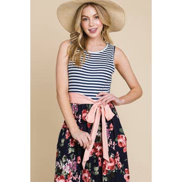 Floral Maxi Dress with Striped Casual Top