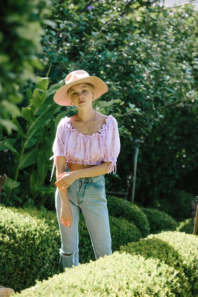 Dahlia Top - Purple Floral Crop