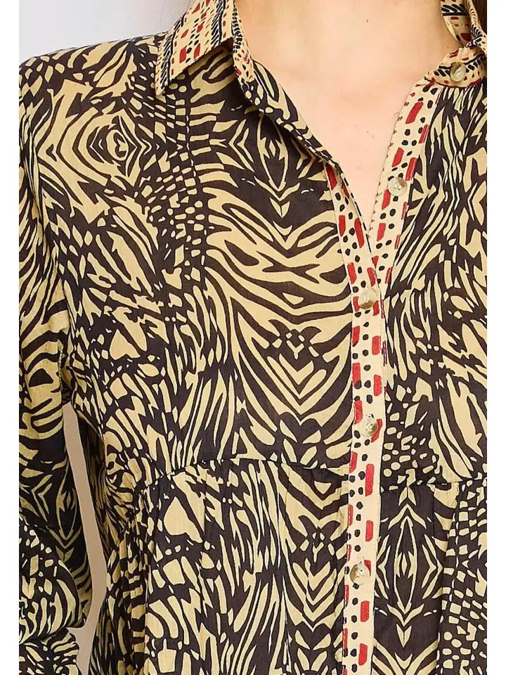 One Size Animal Button Shirt Maxi Dress LOOWIE