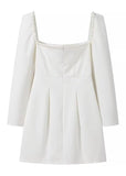 Pearl-Trim Square Neck Mini Dress