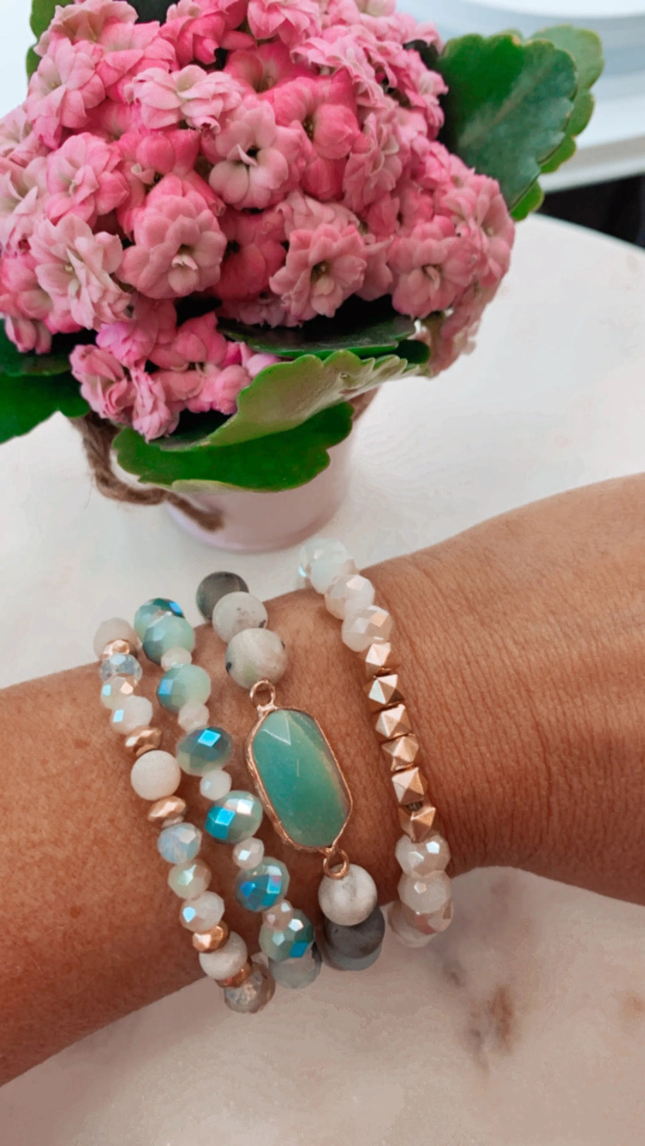 Amazonite and Soapstone Beaded Stretch Bracelet