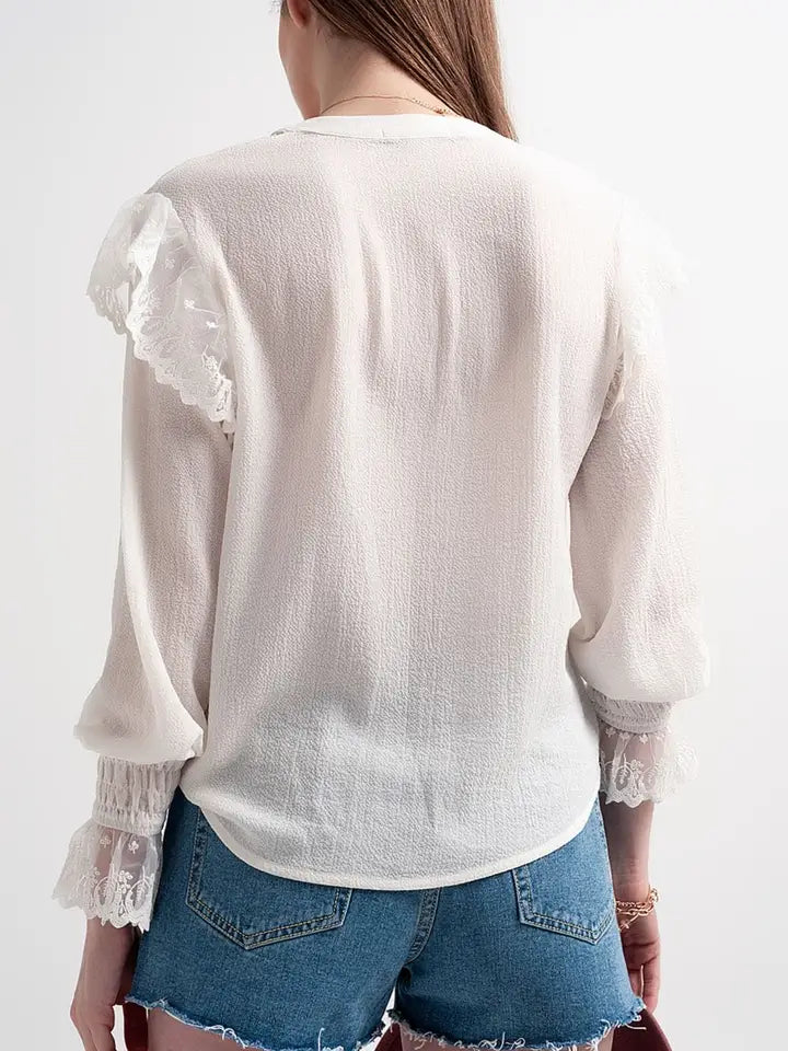 Volume Sleeve Blouse with Cuff Sleeve in Oyster