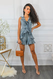 Ruffle Denim Sleeveless Romper