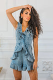Ruffle Denim Sleeveless Romper