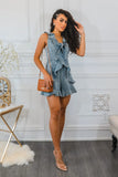 Ruffle Denim Sleeveless Romper