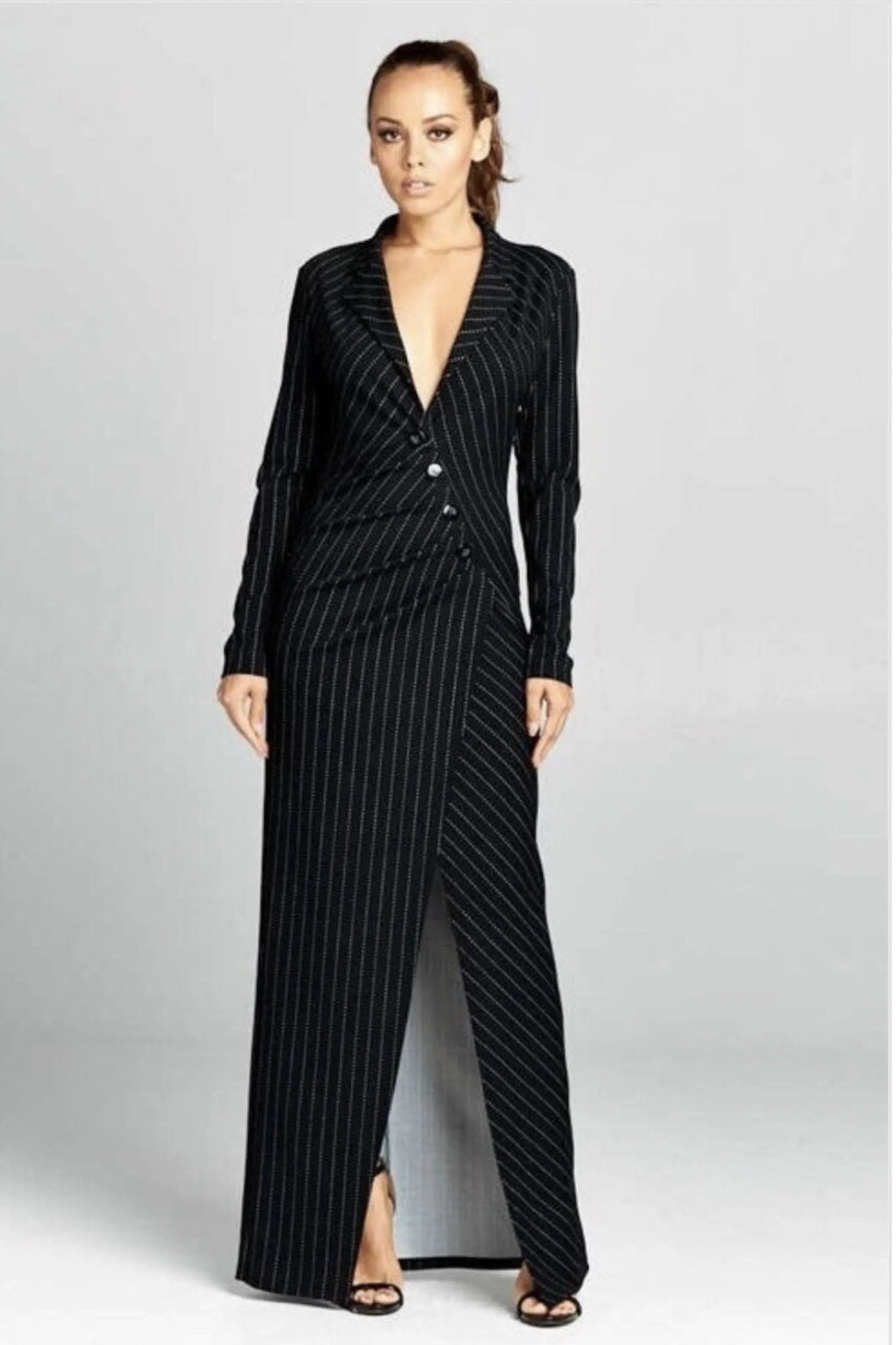 Pin There Done That Pin Stripe Jacket Maxi Dress
