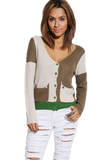 Mocha/Kelly Green Color Block Sweater Knit Cardigan