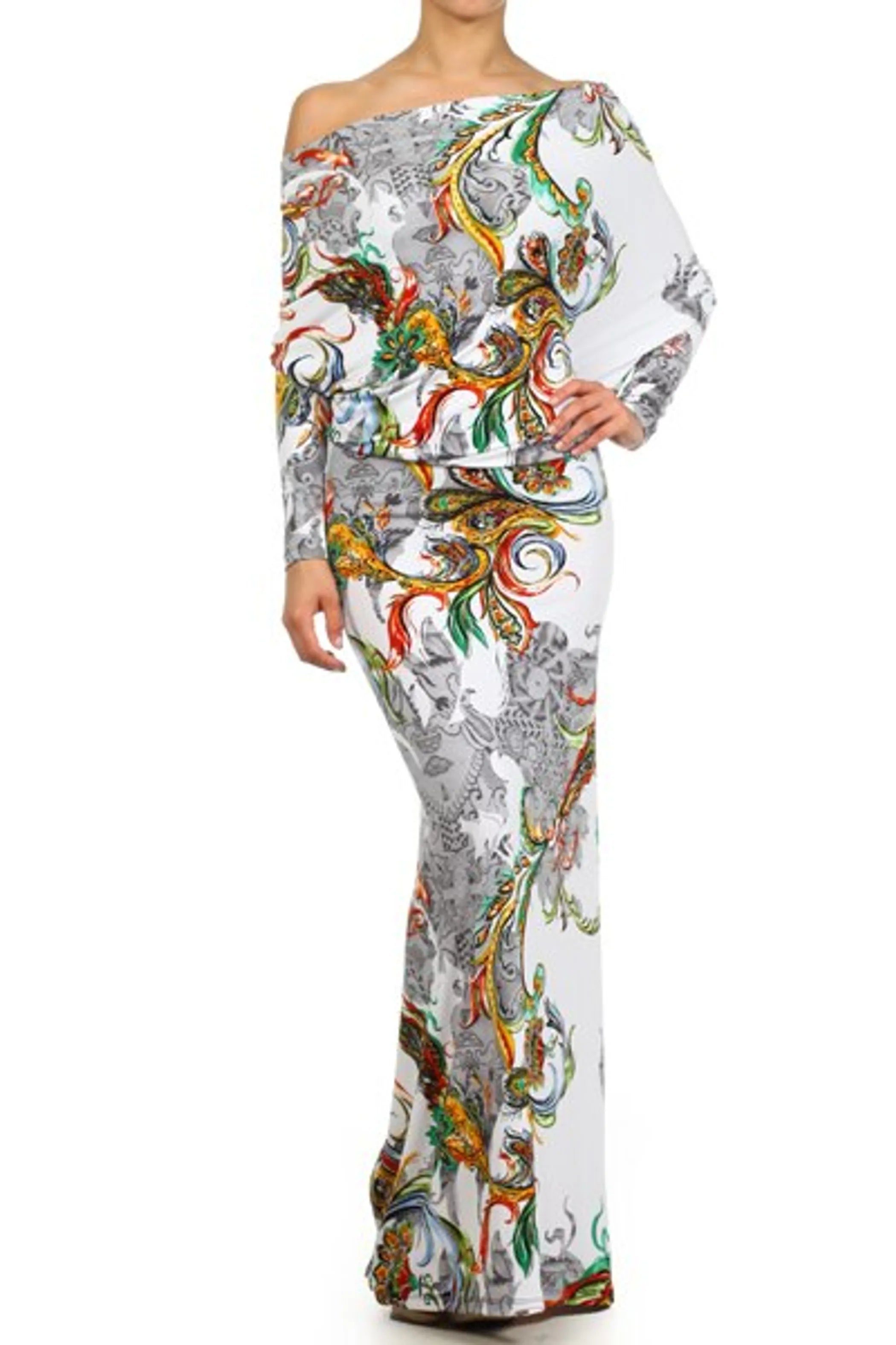 Multi Print Paisley Print Dolman Maxi Dress