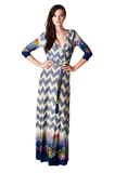 Chevron Bohemian 3/4 Sleeve Dotted Print Long Maxi Dress