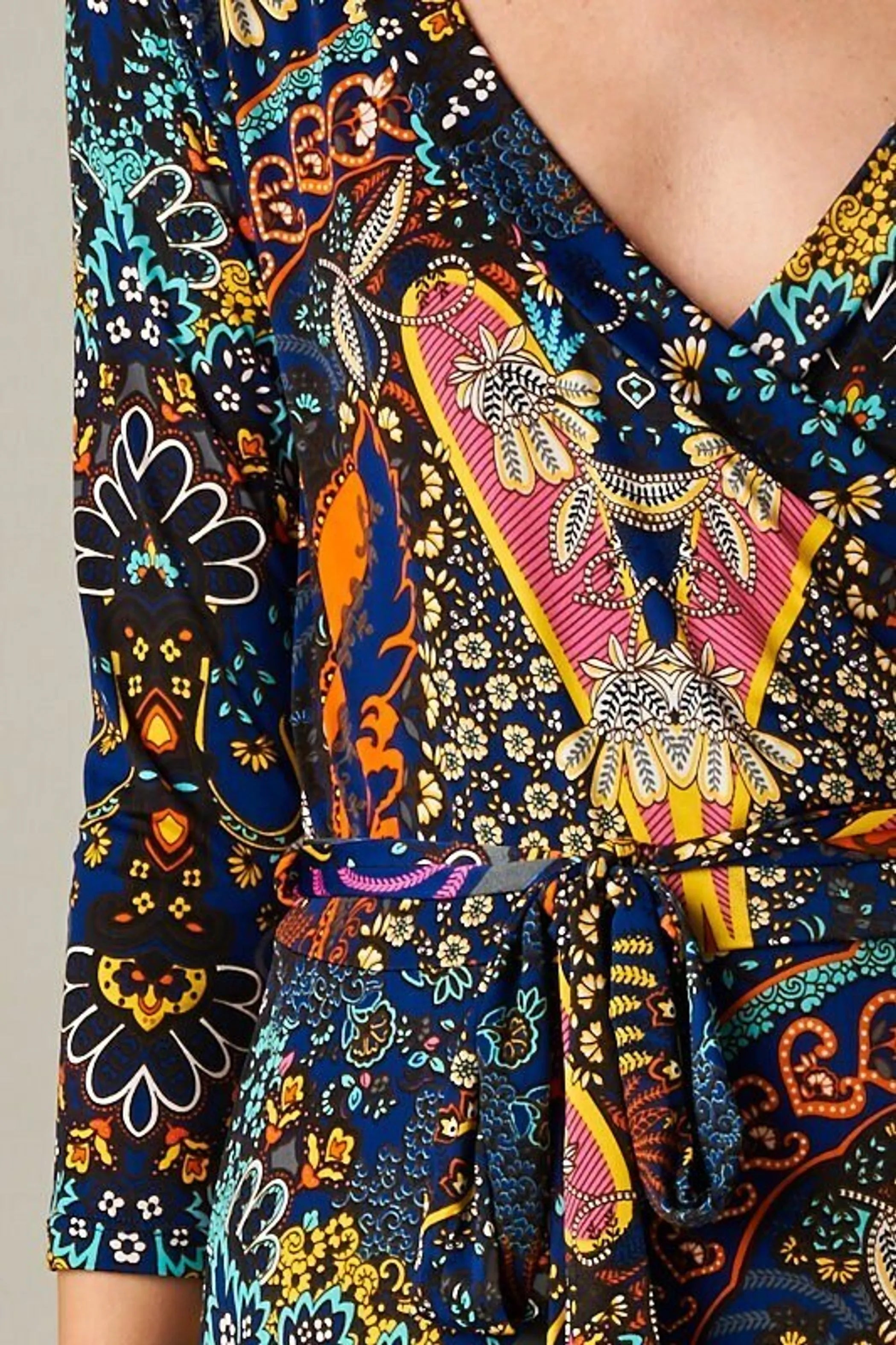 Paisley Bohemian Floral Print 3/4 Sleeves Long Maxi Dress