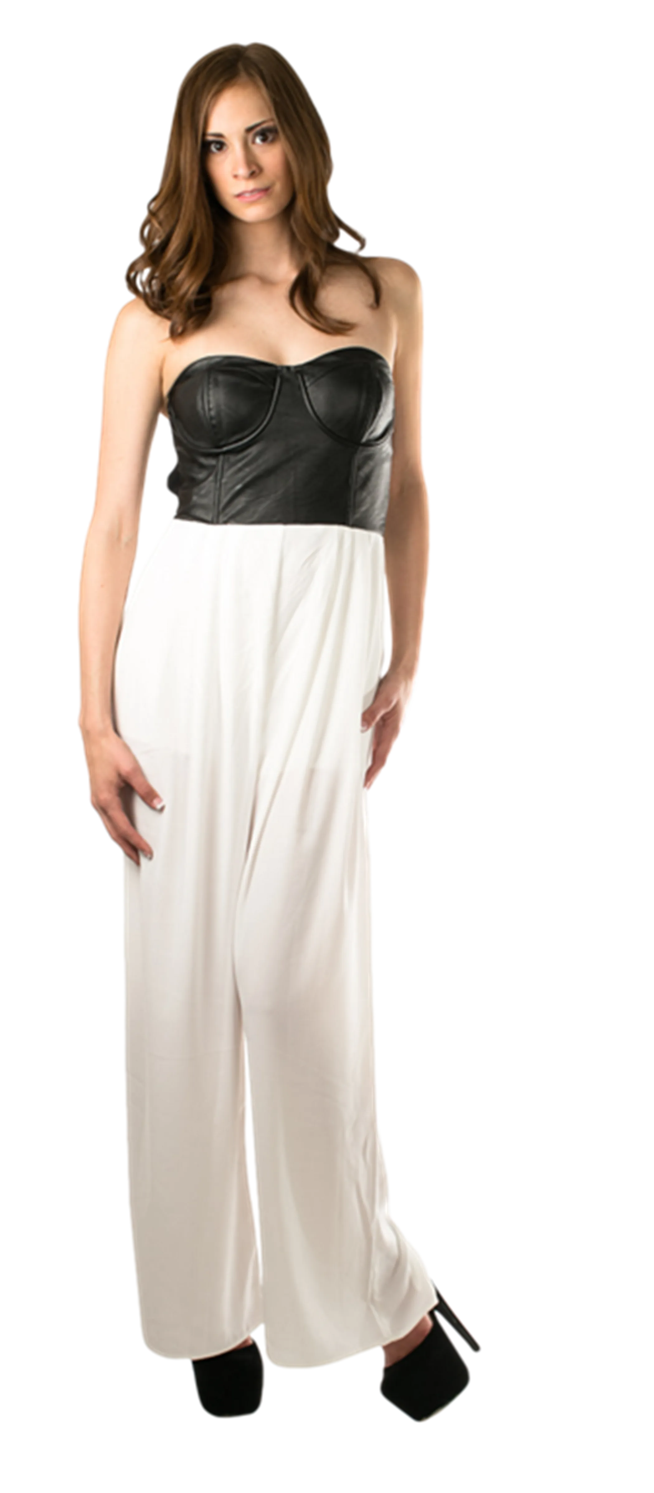 Sleek faux-leather top Jumpsuit Palazzo