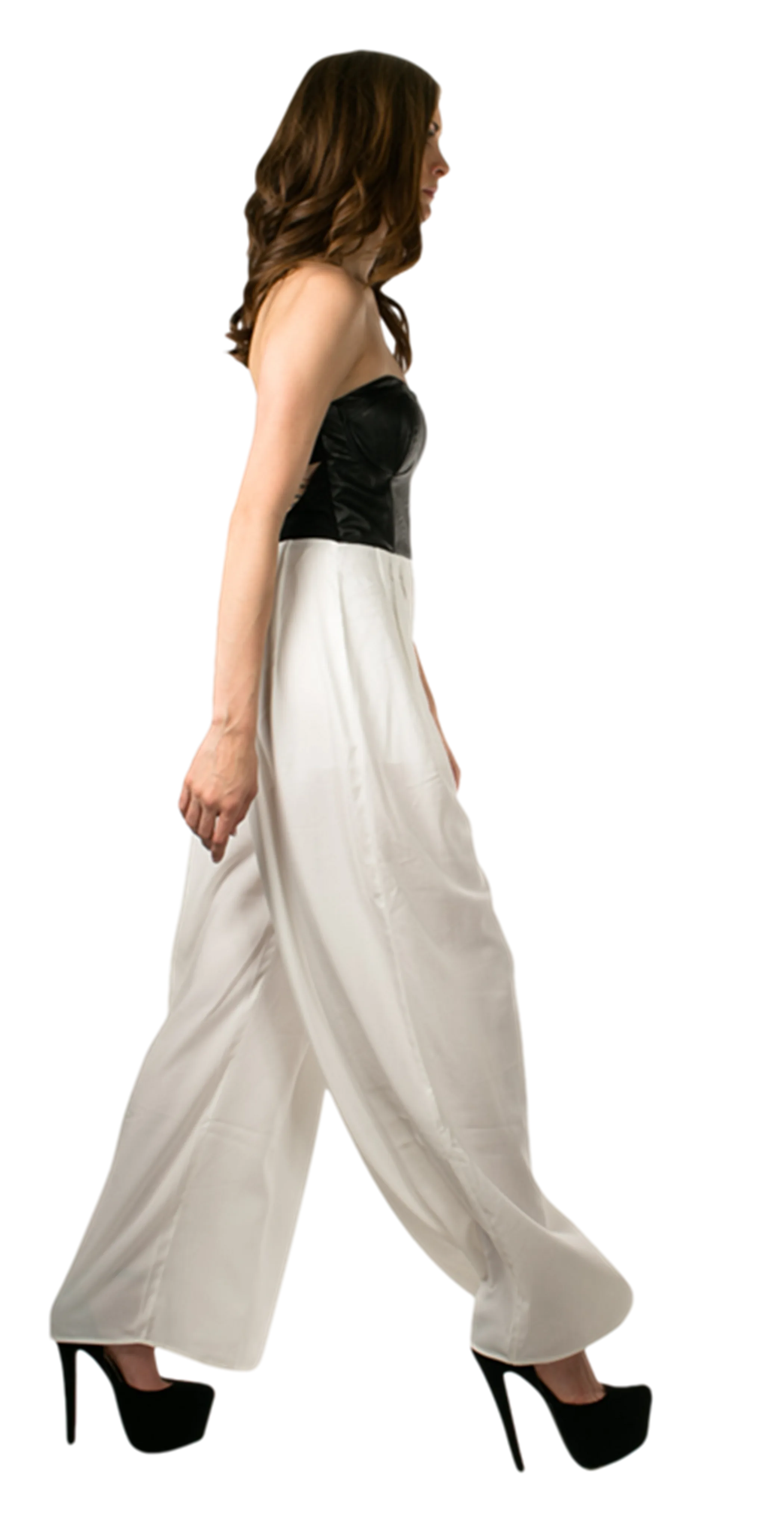 Sleek faux-leather top Jumpsuit Palazzo