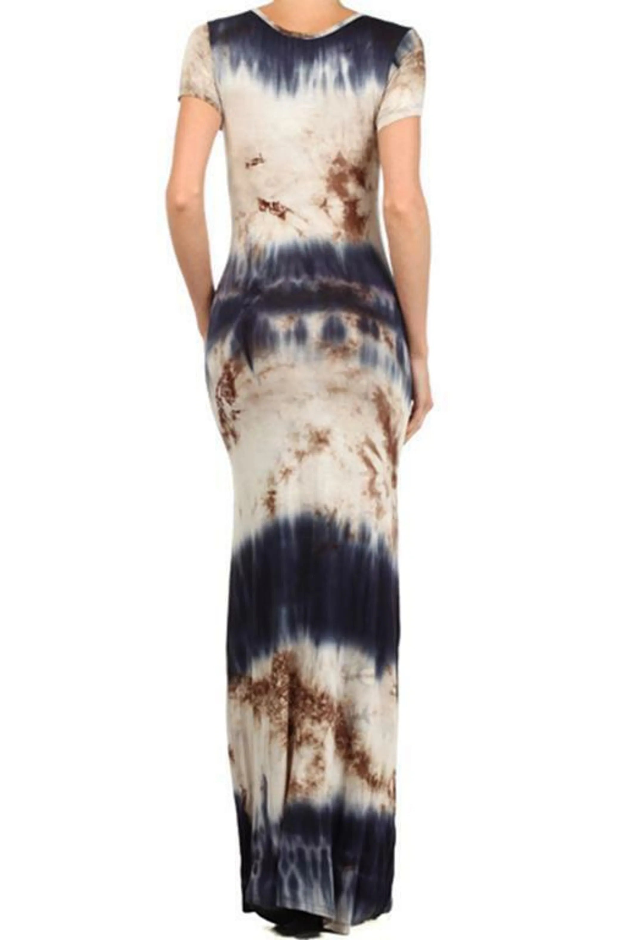 Tie Dye Scoop Neck Short Capped Sleeve Full Length Maxi Dress