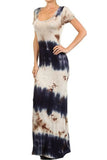 Tie Dye Scoop Neck Short Capped Sleeve Full Length Maxi Dress
