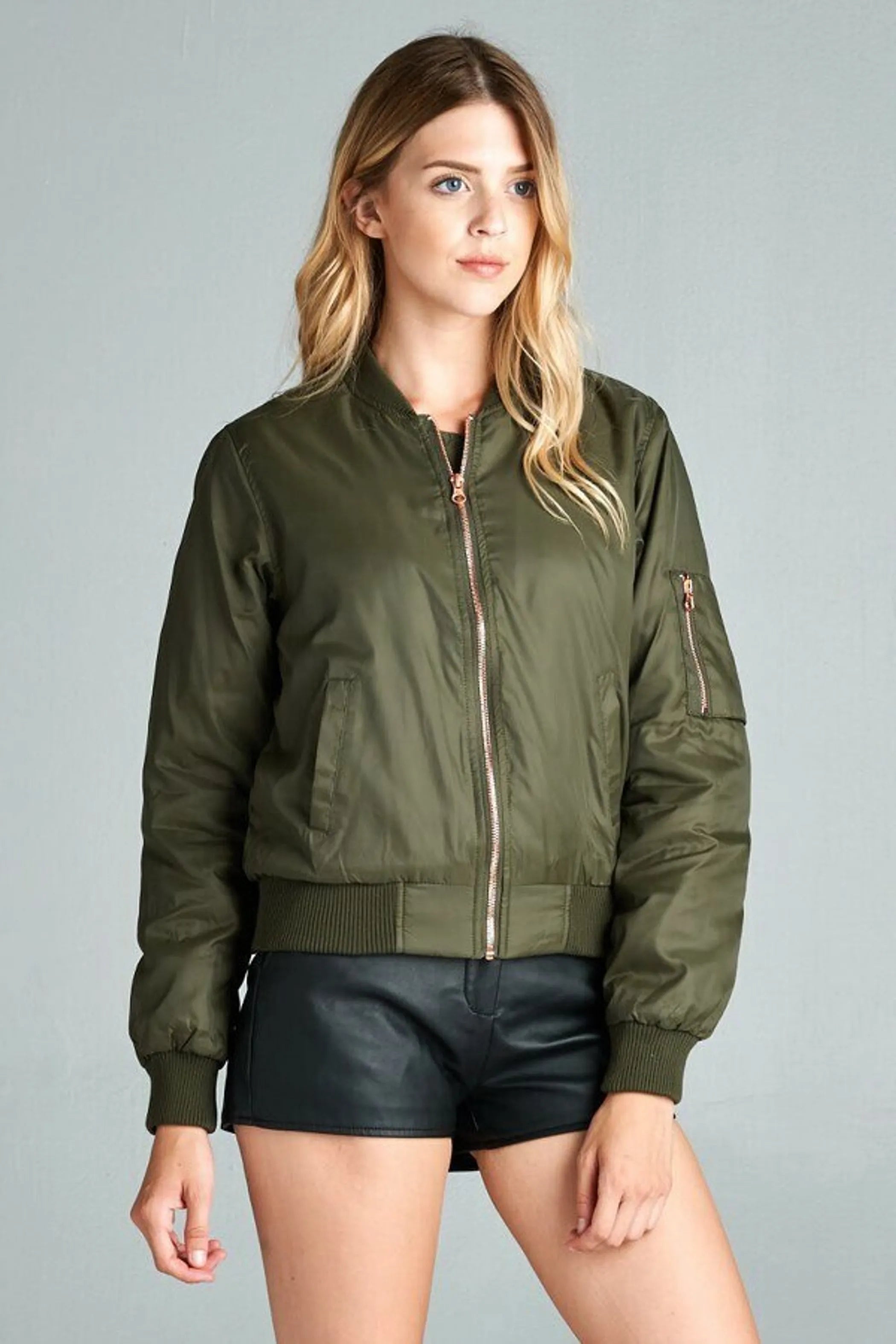 Nylon Twill Padding Bomber Jacket Olive