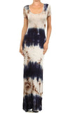 Tie Dye Scoop Neck Short Capped Sleeve Full Length Maxi Dress