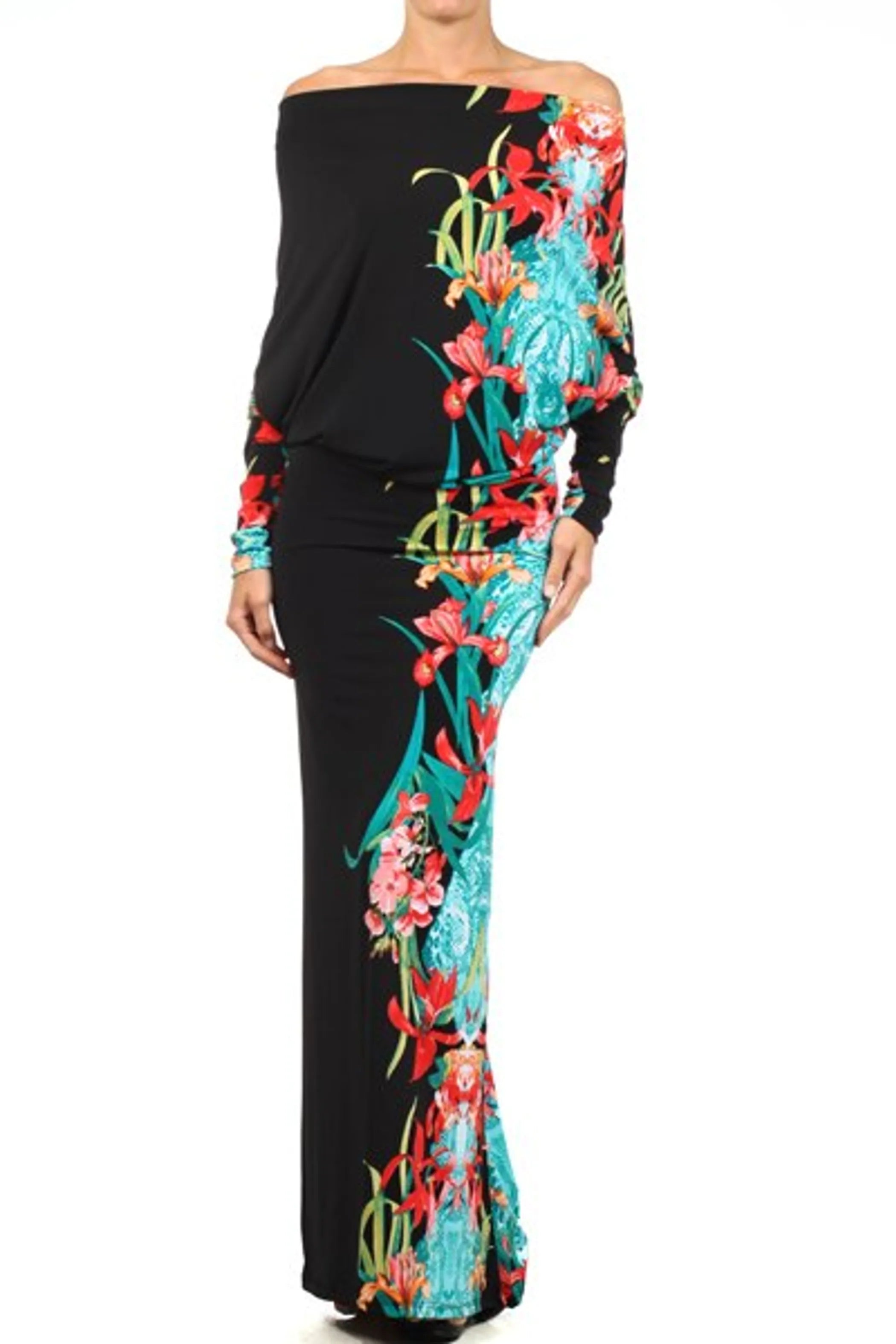 Tropical Print Dolman Maxi Dress