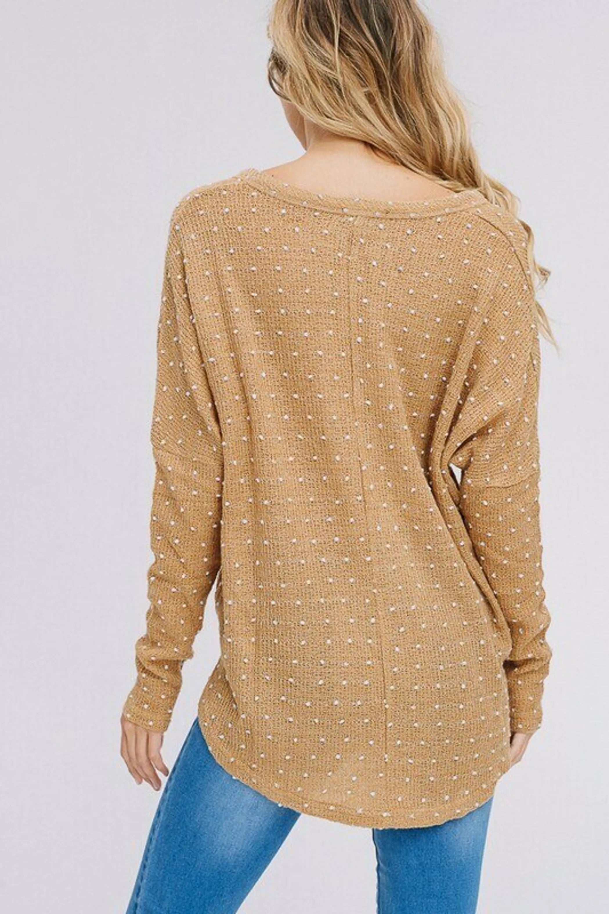 Dotted Button Up Front Tie Patterned Top