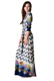Chevron Bohemian 3/4 Sleeve Dotted Print Long Maxi Dress