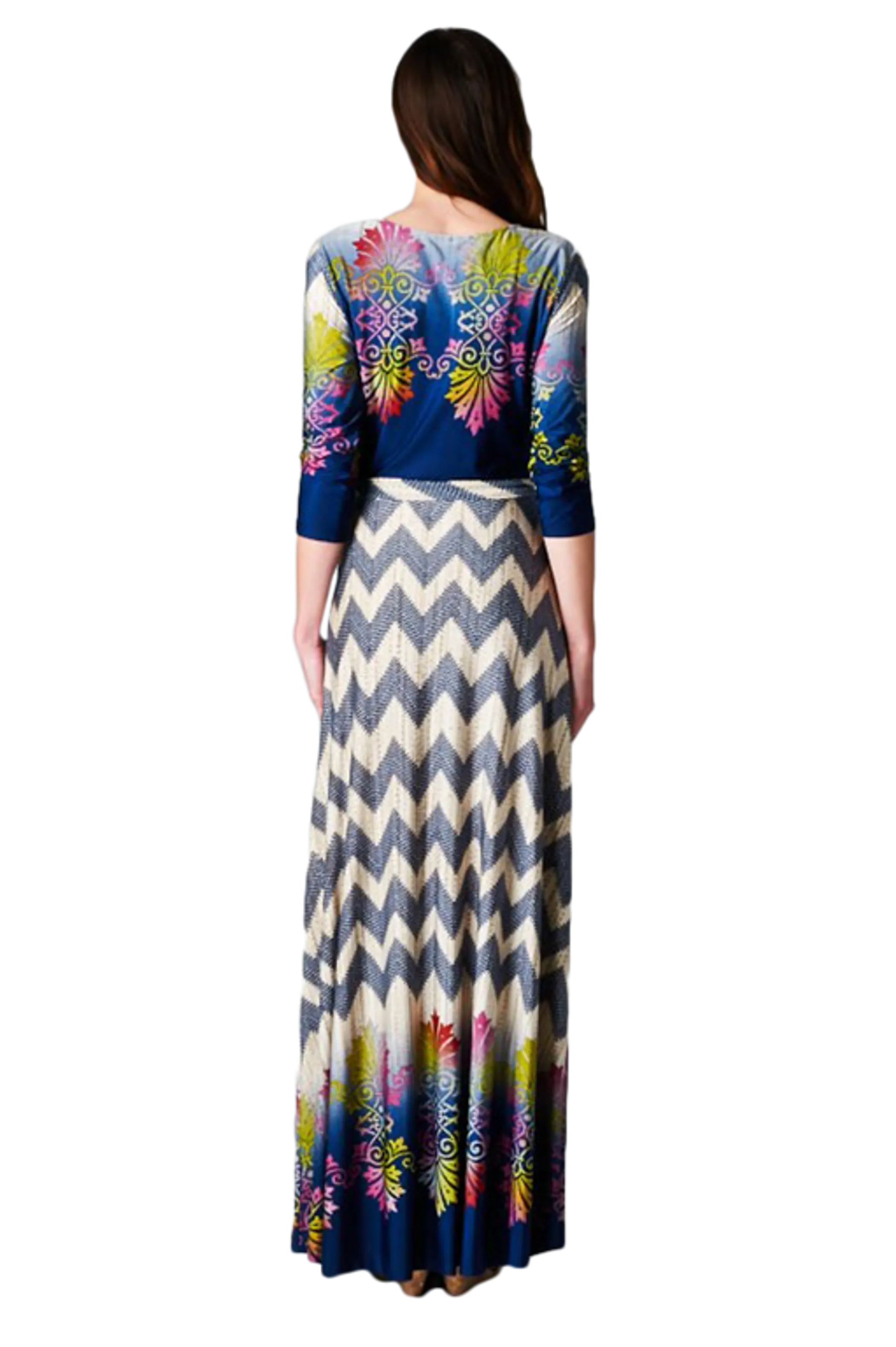 Chevron Bohemian 3/4 Sleeve Dotted Print Long Maxi Dress