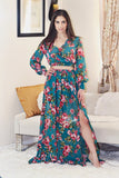 Grace Two Piece Green Floral Maxi Set with a Side Slit