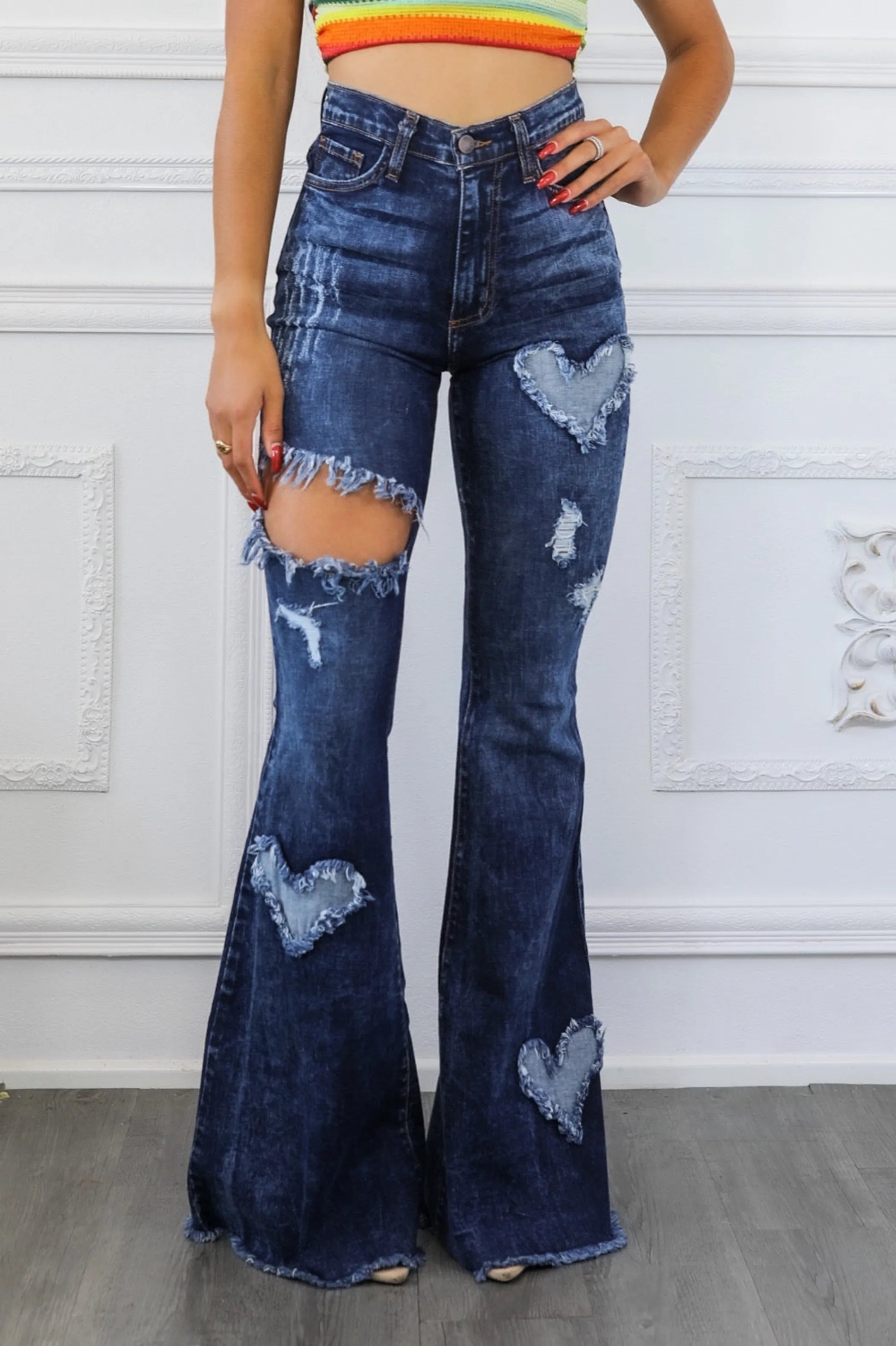 Sweetheart High Waisted Bell Bottom Jeans Dark Wash