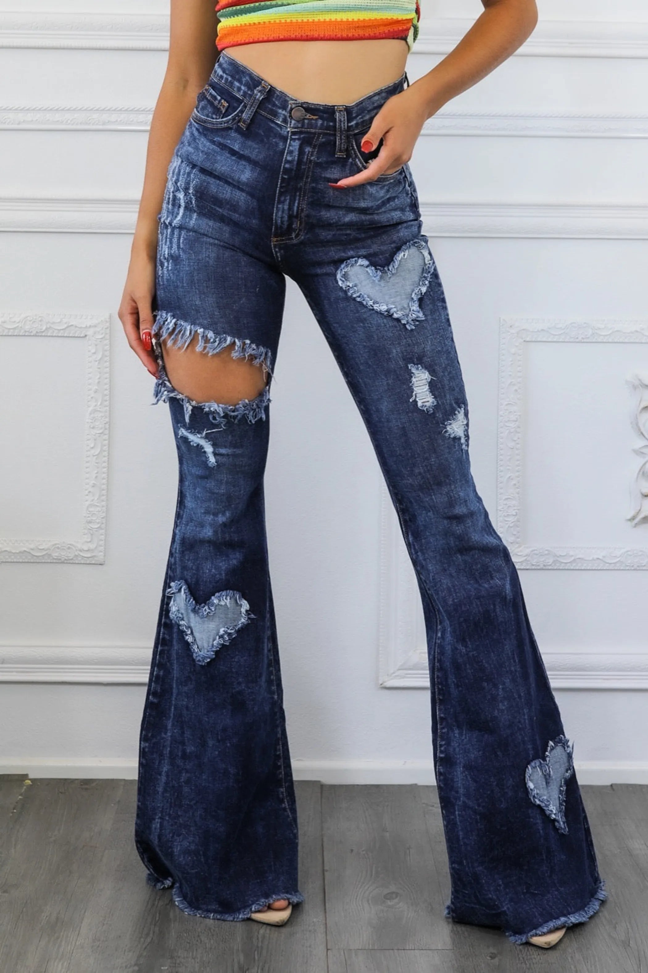 Sweetheart High Waisted Bell Bottom Jeans Dark Wash