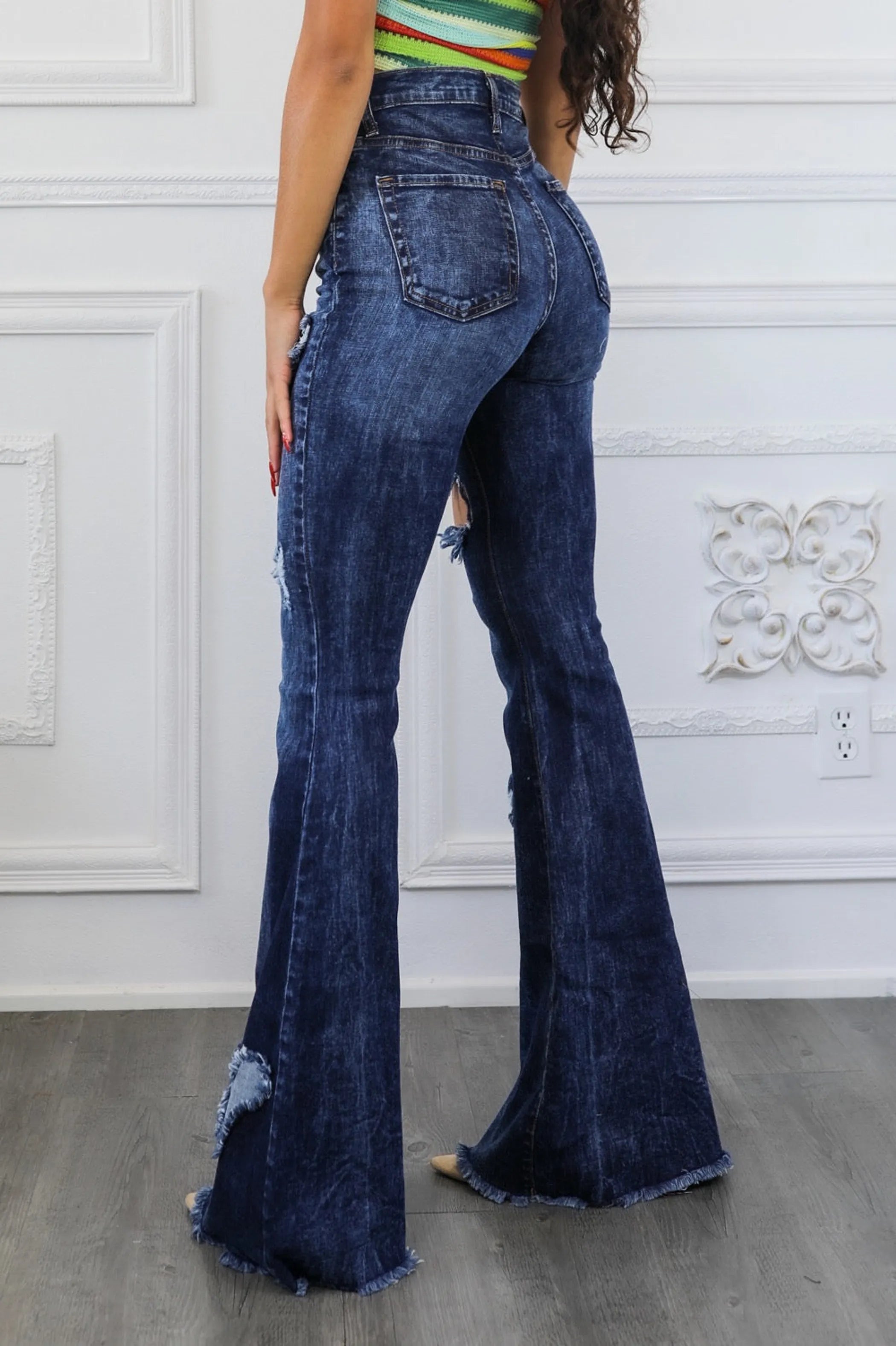 Sweetheart High Waisted Bell Bottom Jeans Dark Wash