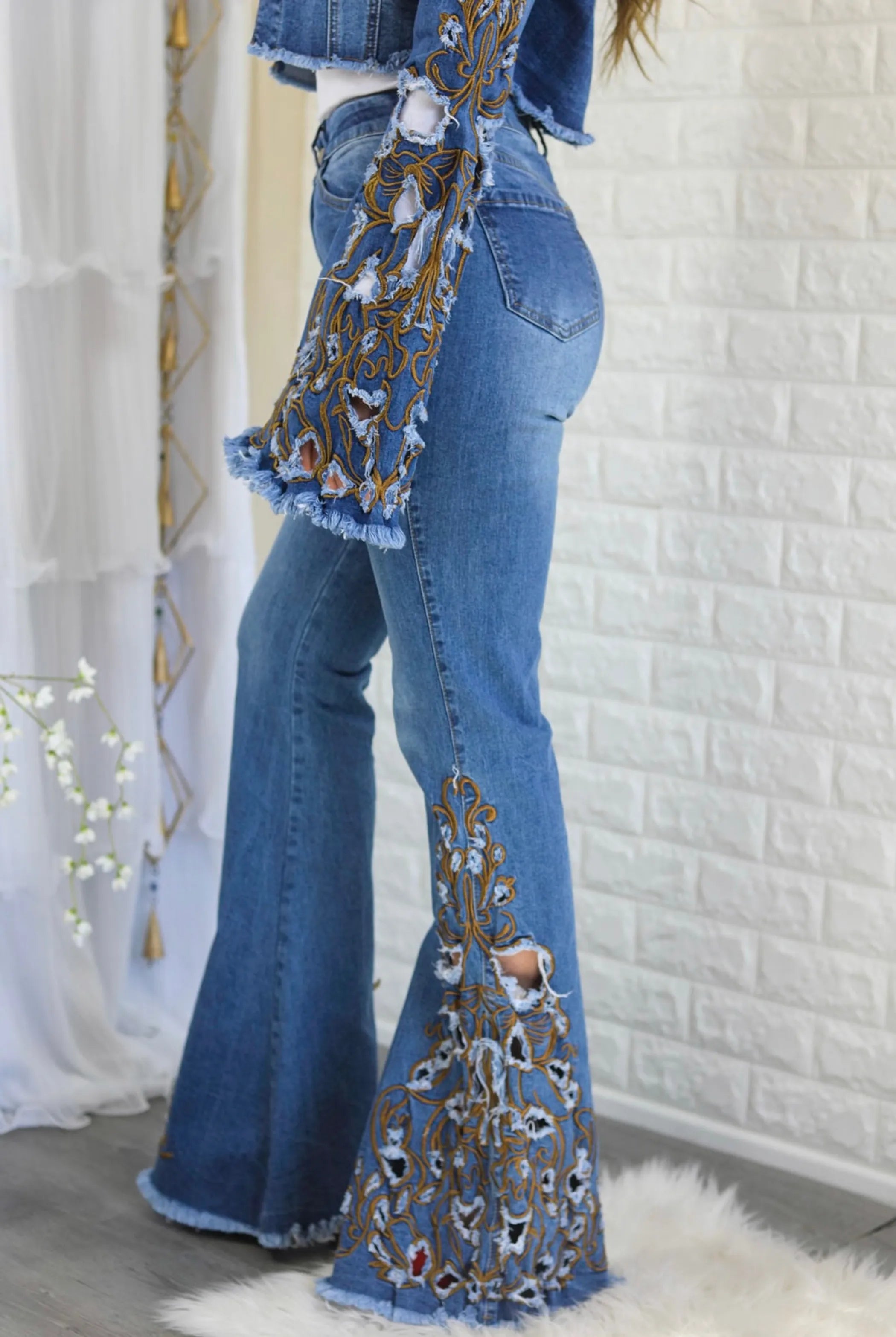 Set The Record Bell Bottom Jeans Dark