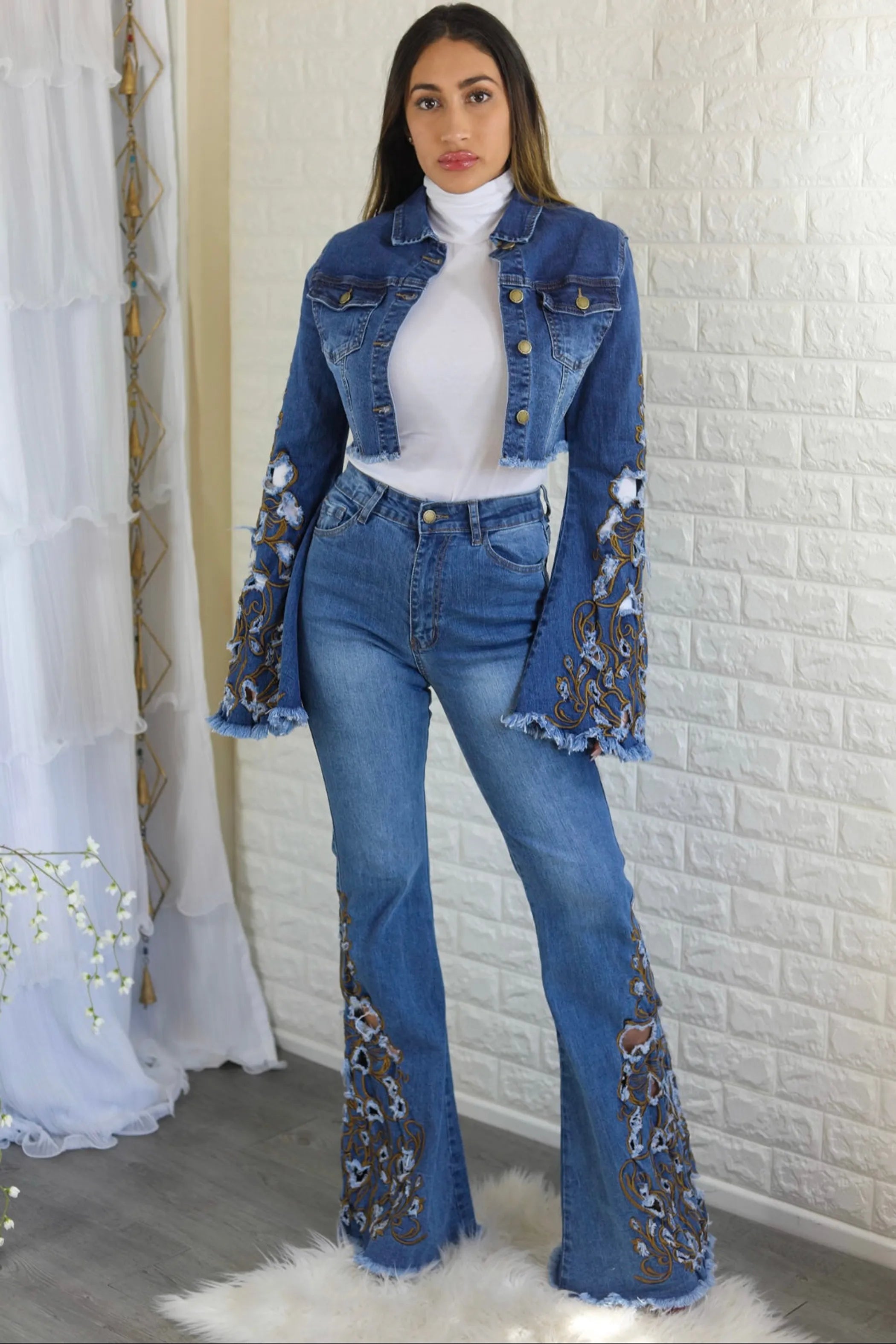 Set The Record Bell Bottom Jeans Dark