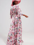 Flutter Sleeve Maxi Dress in Pink Floral Print