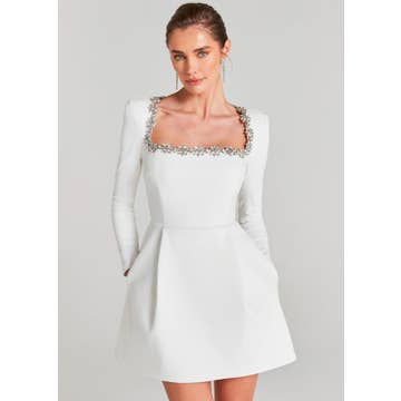 Embellished Square Neck Mini Dress