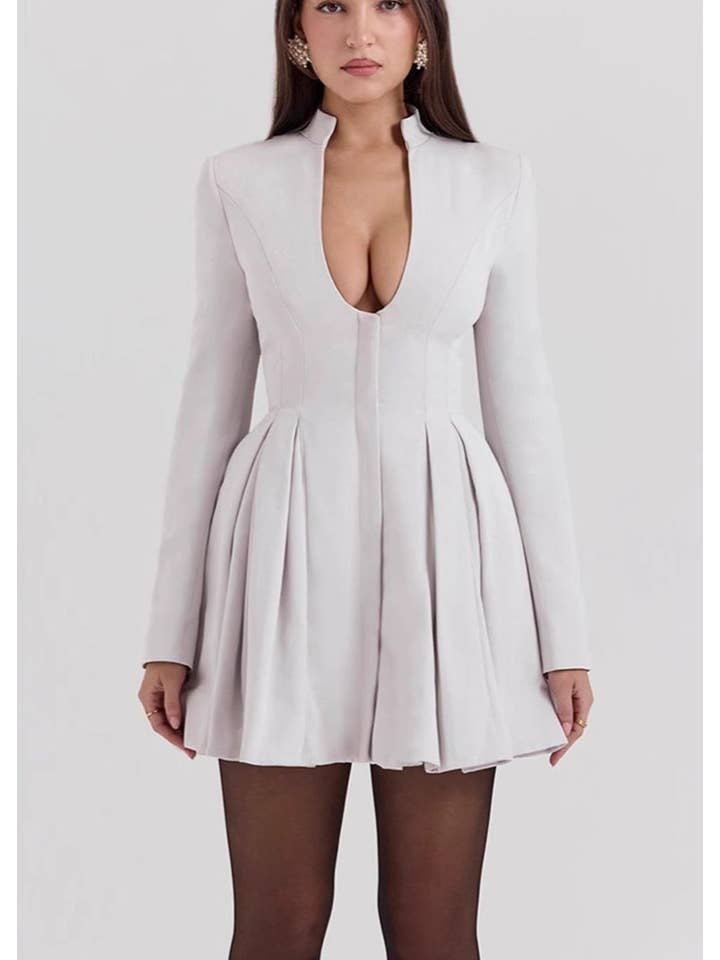 Victoria - Pleated Long Sleeve Blazer Dress