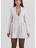 Victoria - Pleated Long Sleeve Blazer Dress