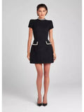 Crystal-Trim Tweed Mini Dress