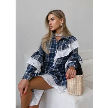 Plaid Elegance Ruffle Shirt Dress