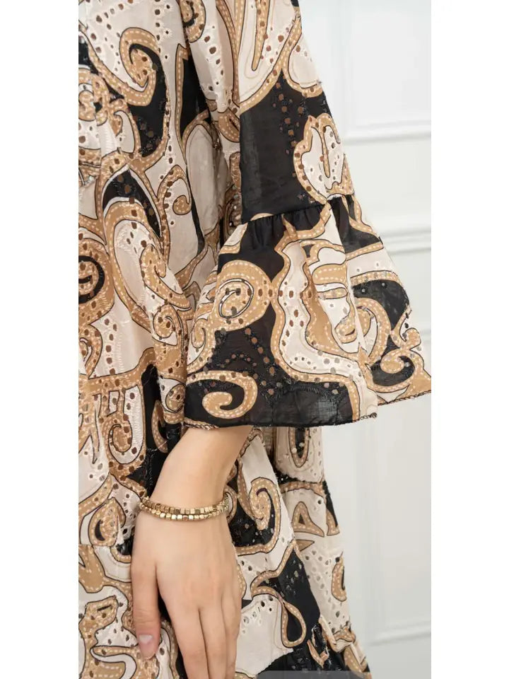 Cotton Black Beige English Eyelet Dress Cover Up LOOWIE