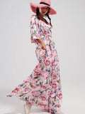 Flutter Sleeve Maxi Dress in Pink Floral Print