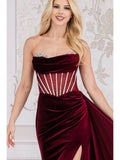 Sweetheart Embellished Neckline Velvet Dress