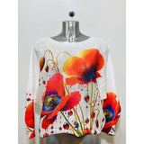 Ccoq White Red Poppy Floral Round Knit Printed Sweater (case of 2)