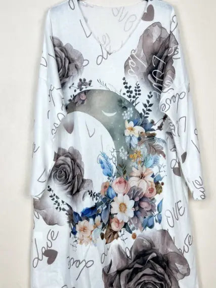 Ltmo One Size Romantic Floral V-Neck Sweater Tunic Dress (case of 2)
