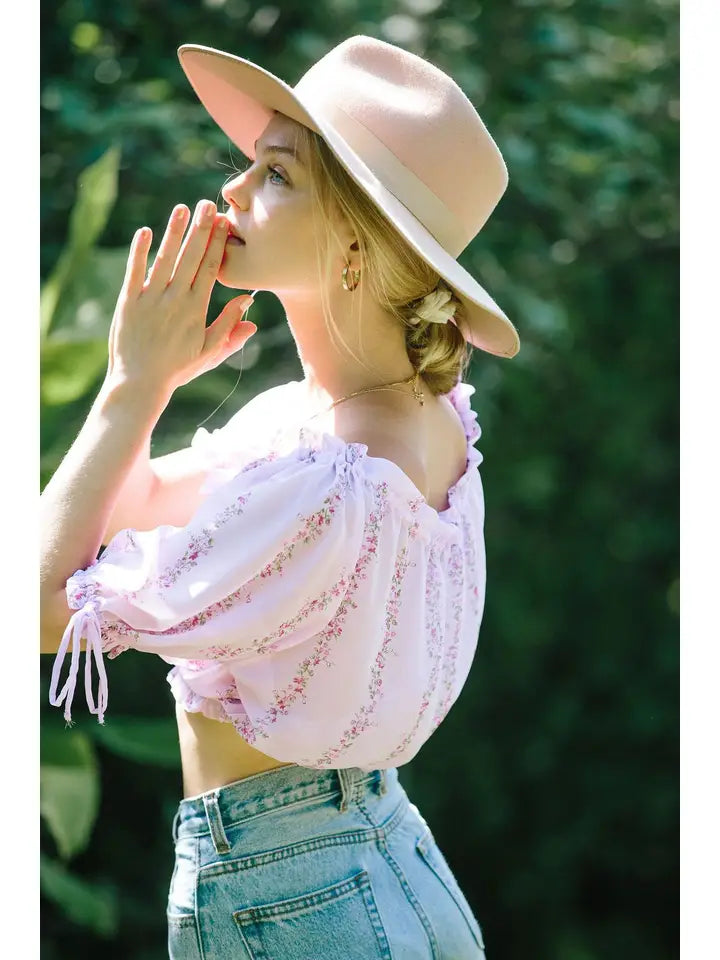Dahlia Top - Purple Floral Crop